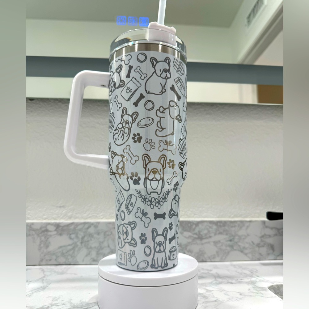 40 oz laser engraved tumbler - design french bull dog